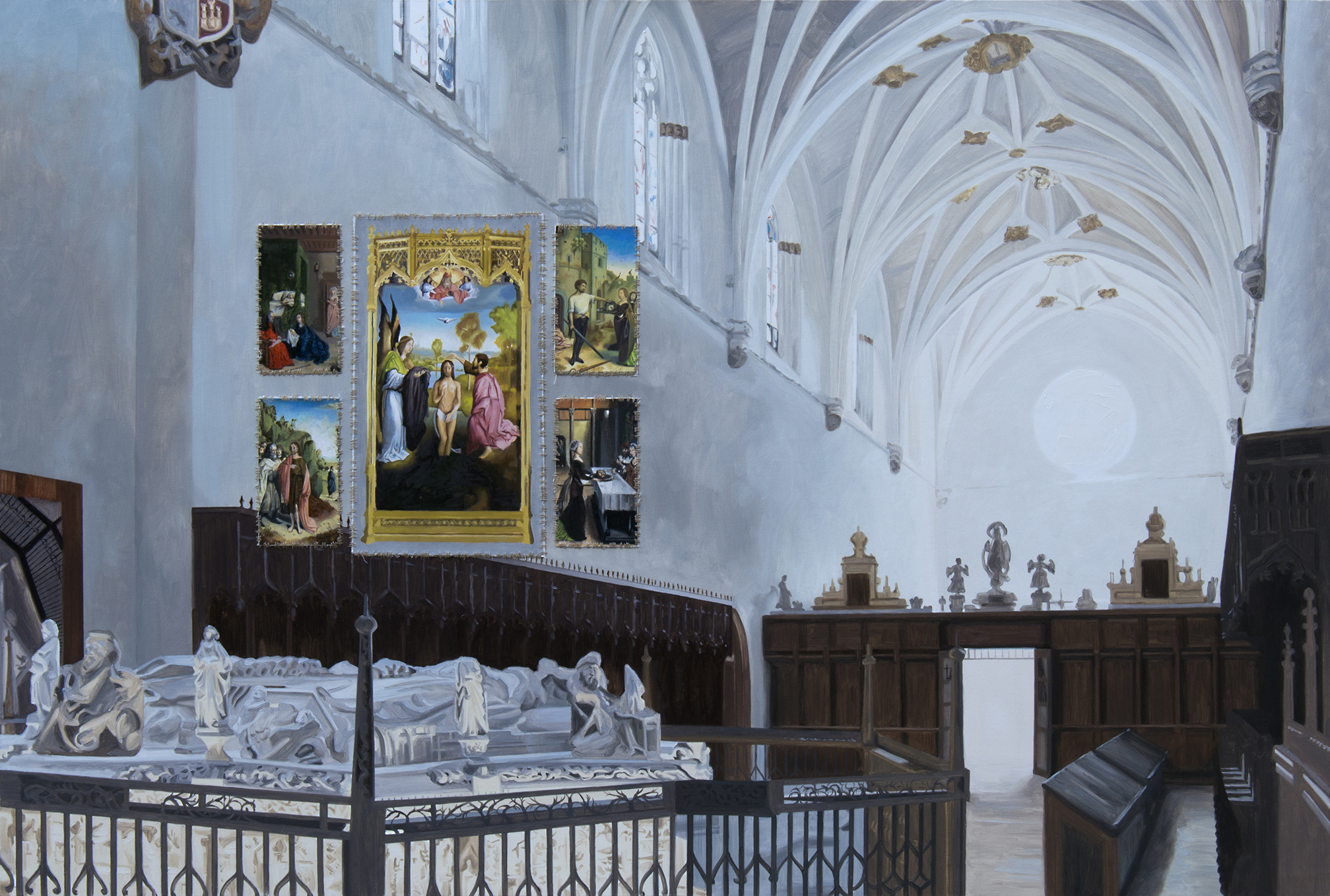 Sustracción en la Cartuja de Miraflores (Juan de Flandes). Óleo sobre lienzo. 110 x 162 cm.